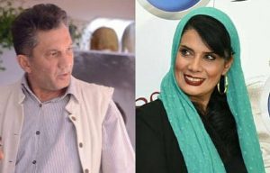 عاطفه رضوی با شال آبی و مهرداد شکرآبی