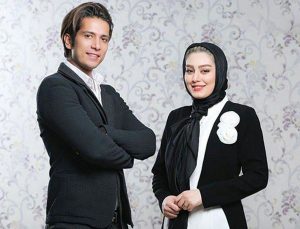 سحر قریشی و امید علومی با تیپ رسمی سفید مشکی