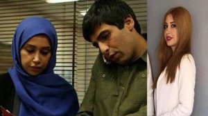 عکس با حجاب سارا باهنر با شال آبی در فیلم زمانه و عکس بی حجابش با لباس سفید