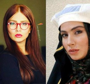 عکس بی حجاب بهارک صالح نیا با عینک قرمز و عکس با حجابش با چادر در صحنه ای از فیلم