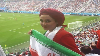 عکس بهاره افشاری در سن پترزبورگ با لباس قرمز در استادیوم