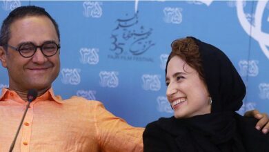 نگار جواهریان و رامبد جوان با پیراهن نارنجی